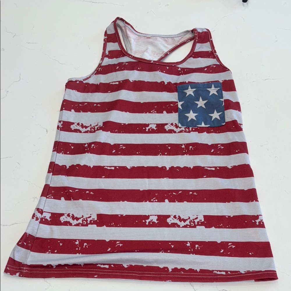Patriotic American Flag Bow‑Back Racerback Tank Top – Size M